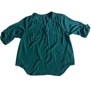 Torrid Women's Harper Green V-Neck Blouse 3/4 Sleeve Size 1 (XL/1X)